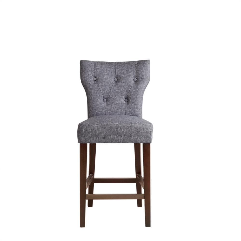 Gray Tufted Back Saddle Style Counter Stool with Wood Frame