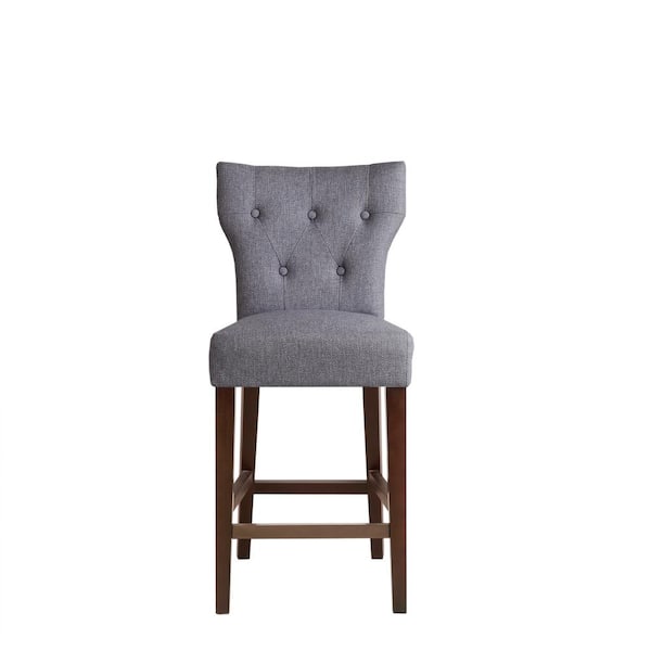 Madison Park Hayes 25 in. Grey Wood Counter Stool with Tufted Back