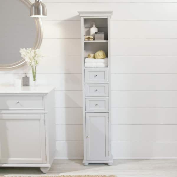 Hampton Harbor 15 in. W x 10 in. D x 68 in. H Gray Freestanding Linen Cabinet