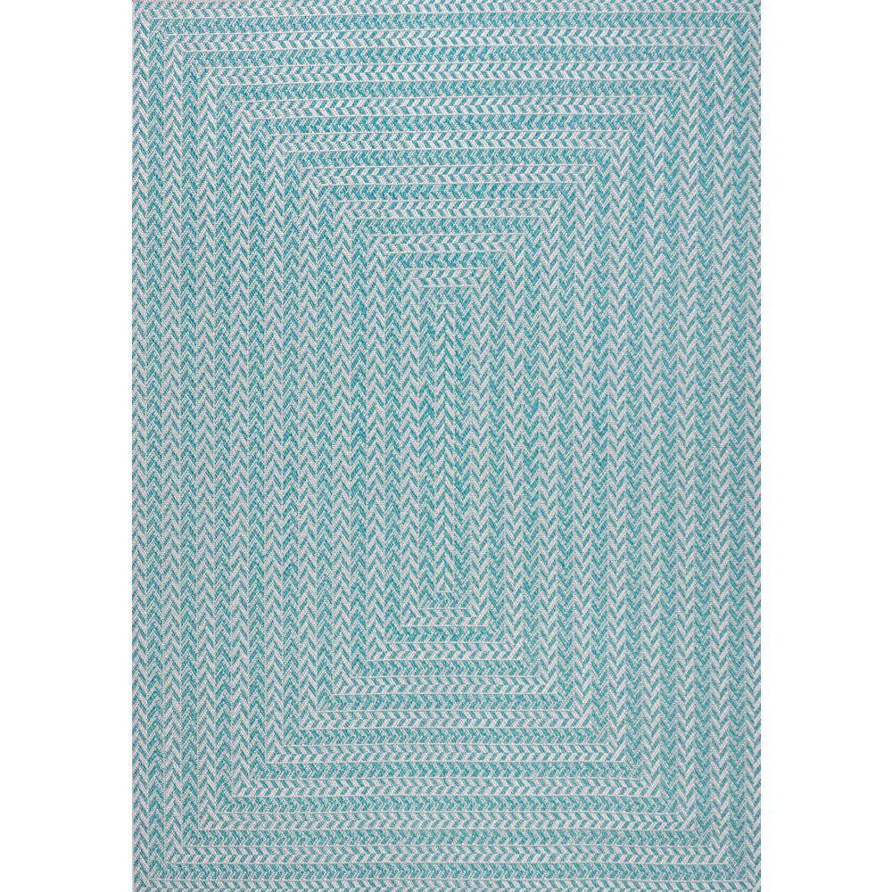 Aqua and Light Gray Geometric Synthetic 3x5 Indoor/Outdoor Rug