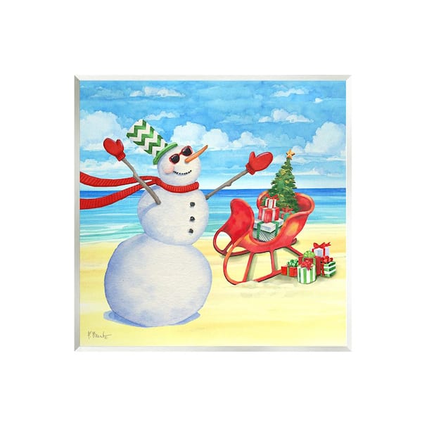 Stupell Industries Snowman on Beach Scene by Paul Brent 1-Piece Unframed Graphic Print Nature Poster Art Print 12 in. x 12 in.
