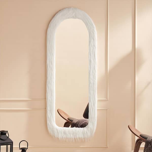 24 in. W x 63 in. H White Arched Long Flannel Mirror Wood Framed Freestanding Full-Length Mirror