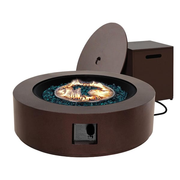 42 in. 50,000 BTU Outdoor Fire Pit Table with Propane Tank Cover, Fire Glass Beads and Lid
