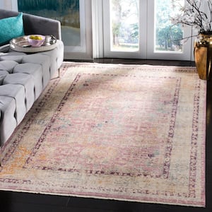 Illusion Rose/Light Gray 4 ft. x 4 ft. Border Floral Square Area Rug