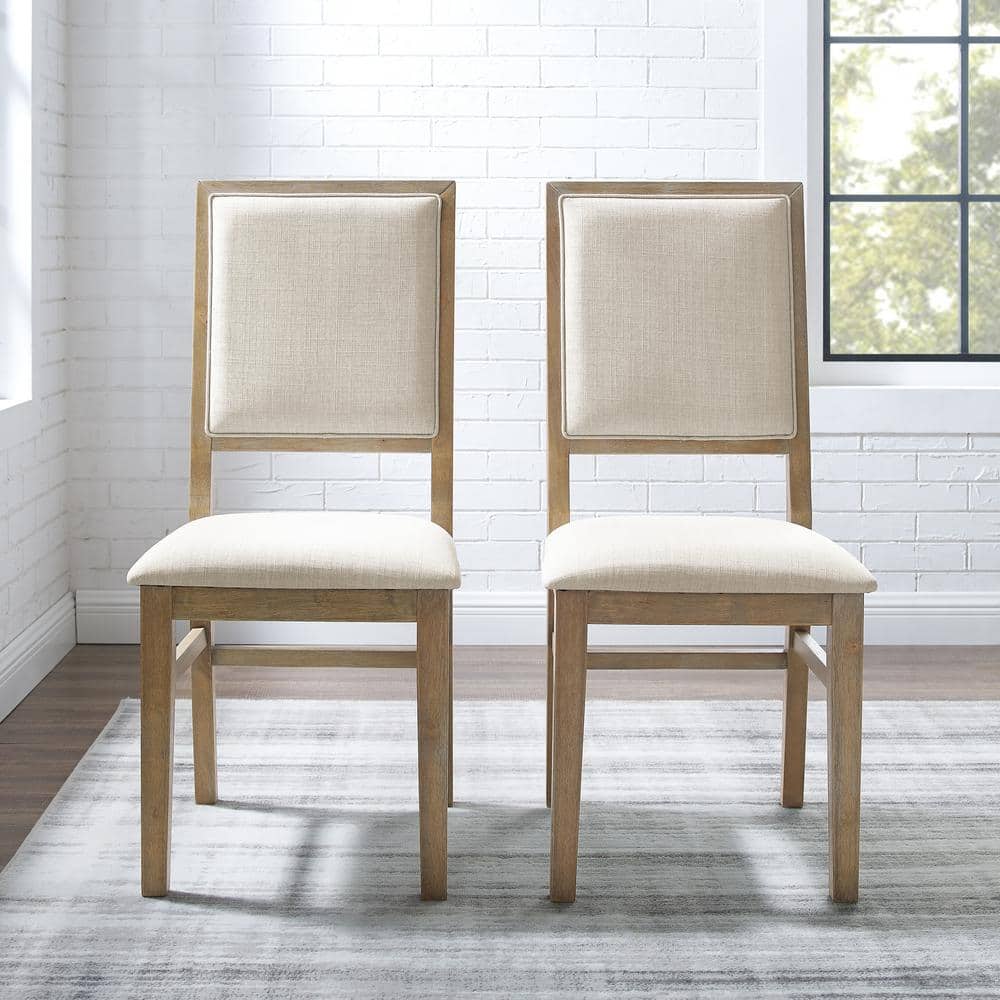 Joanna Cream Linen and Light Wood Rustic Dining Chair Set