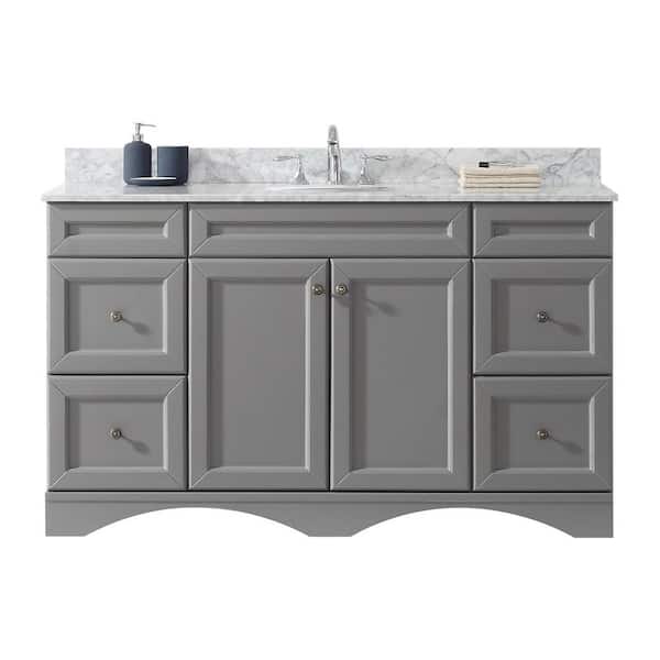 Virtu USA Talisa 60 in. W Single Bath Vanity in Grey with Marble Vanity Top and Round Basin