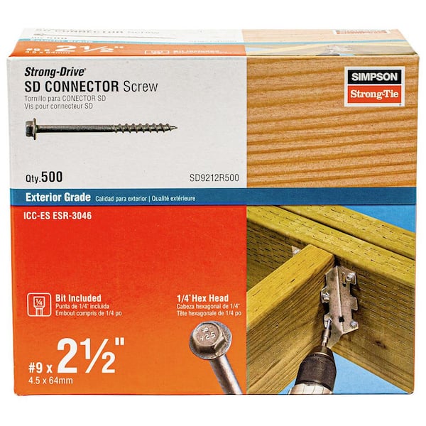 Simpson Strong-Tie #9 x 2-1/2 in. 1/4-Hex Drive, Strong-Drive SD Connector Screw (500-Pack)