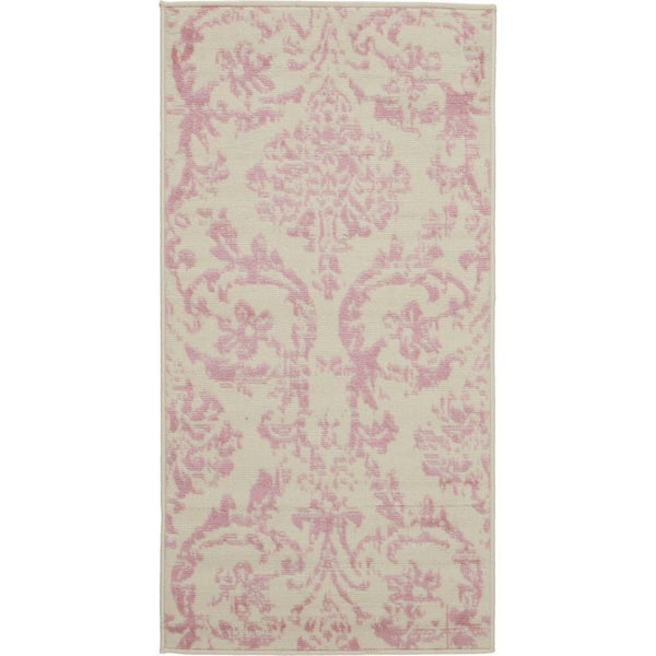 Nourison Jubilant Ivory/Pink doormat 2 ft. x 4 ft. Persian Vintage Kitchen Area Rug