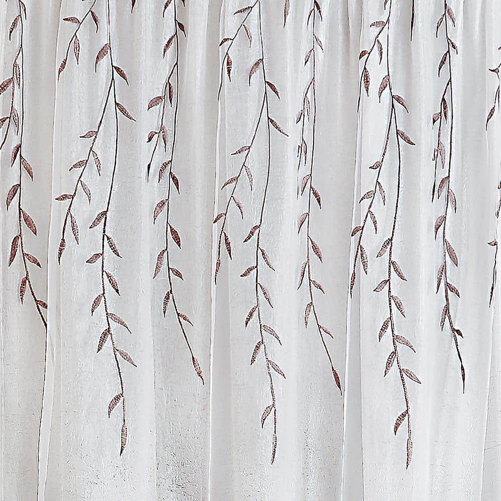 White Embroidered Sheer Polyester Rod Pocket Curtain Panel, 42" x 63"