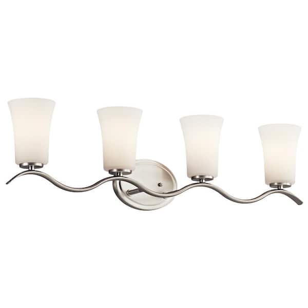 KICHLER Armida 32.25 in. 4-Light Brushed Nickel transitional Bathroom Vanity Light with Etched Glass Shade
