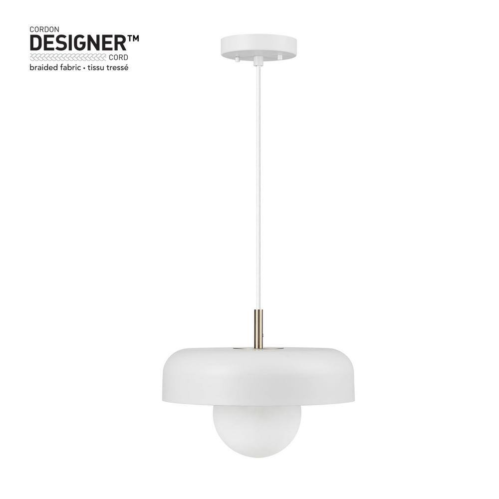 Adjustable Matte White Metal Pendant with Brass Accents
