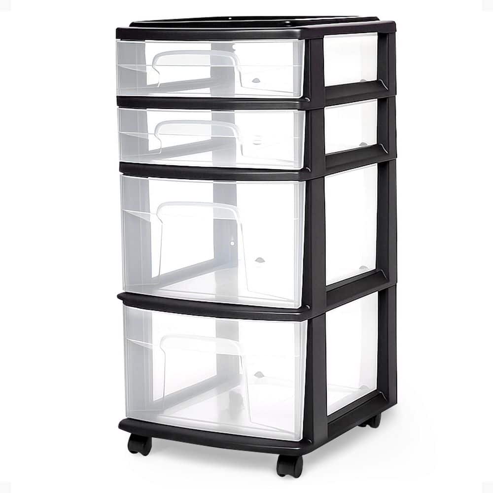 Plastic 4 Drawer Medium Home Storage Container, Clear Drawers & Black Frame price history on PriceWatchPro