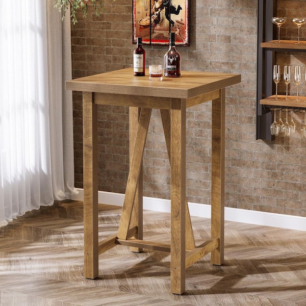 Kearsten Brown 39 in. Tall Counter Height Pub Table, Farmhouse Square High Top Bar Table for Cocktail Coffee Bistro
