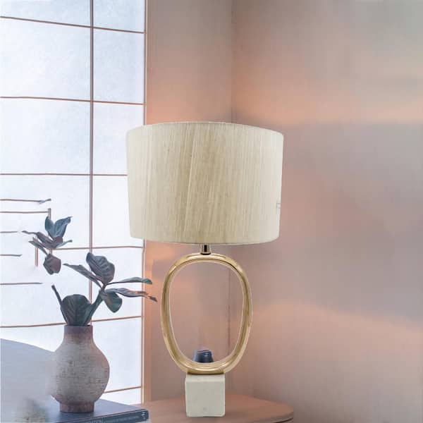 28.5 in. Gold Contemporary Integrated LED Oval Cut-Out Table Lamp for Living Room and Bedroom with Beige Metal Shade
