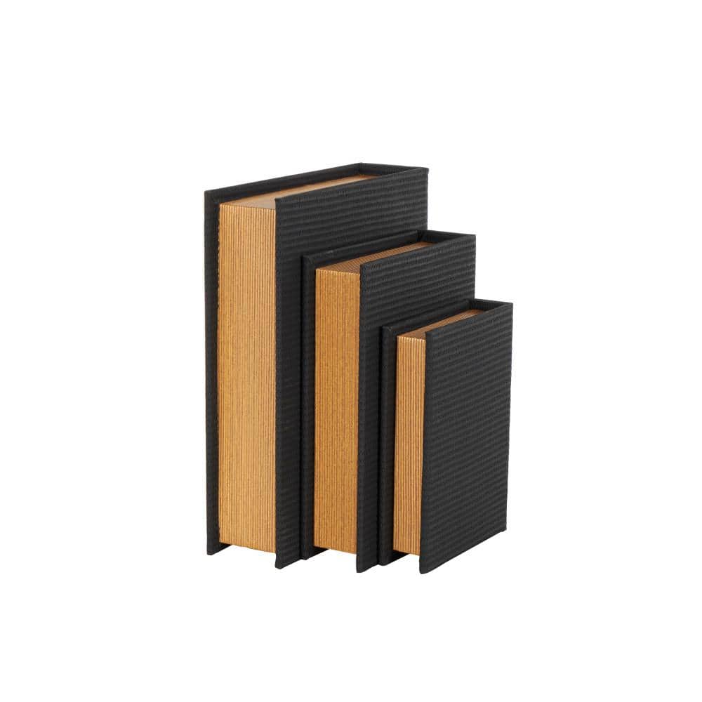 Coal Black Faux Leather and Wood Book Shaped Decorative Box Set
