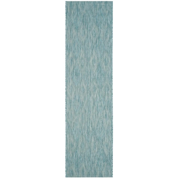 Courtyard Aqua/Aqua 2 ft. x 22 ft. Solid Color Diamond Indoor/Outdoor Runner Rug