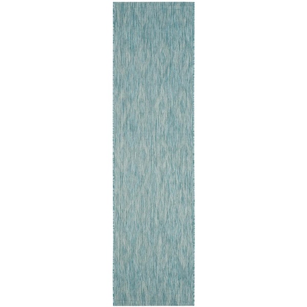 SAFAVIEH Courtyard Aqua 2 ft. x 10 ft. Solid Indoor/Outdoor Patio  Runner Rug