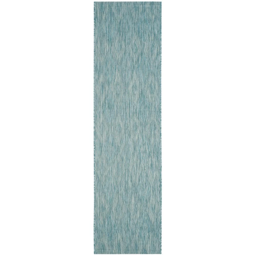 Aqua Blue Synthetic Non-Slip Indoor/Outdoor Runner Rug 2'3" x 6'7"