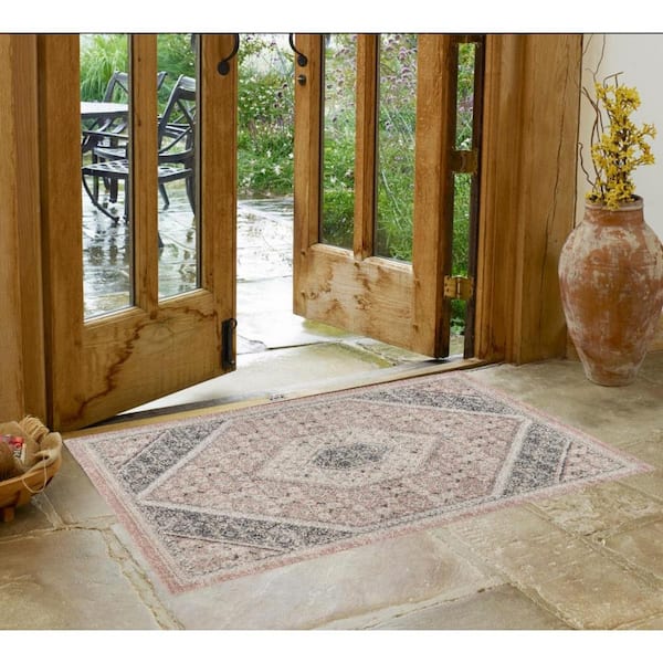 HomeRoots 2 ft. x 3 ft. Pink and Cream Medallion Area Rug