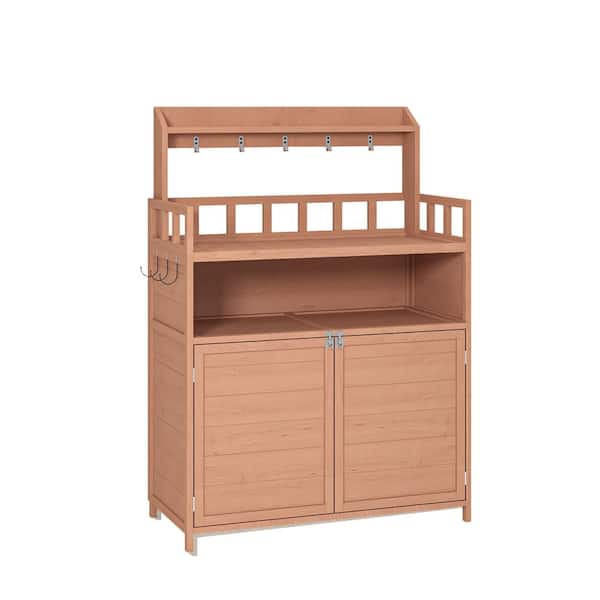 40 in. W x 19 in. D x 55 in. H Brown Solid Fir Wood Outdoor Storage Cabinet with Top Shelf