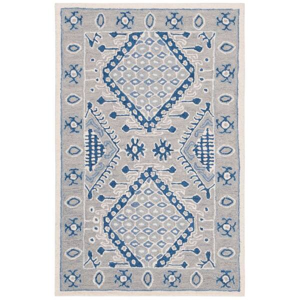 Micro-Loop 3 ft. x 4 ft. Light Gray/Blue Tribal Area Rug