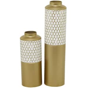 22 in., 14 in. Gold Honeycomb Metal Decorative Vase (Set of 2)