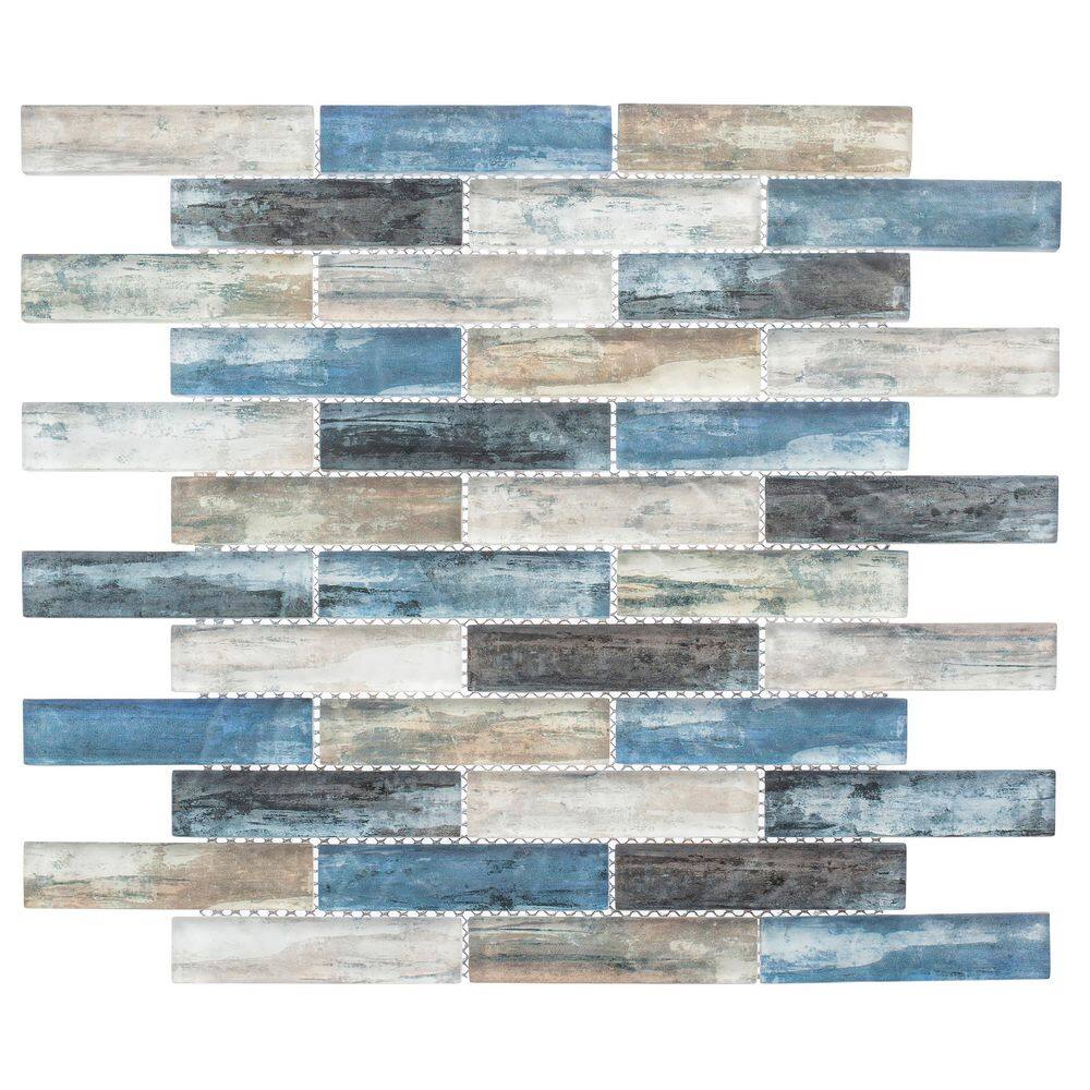 Qora 6x6 Blue and Gray Glass Brick Joint Mosaic Tile