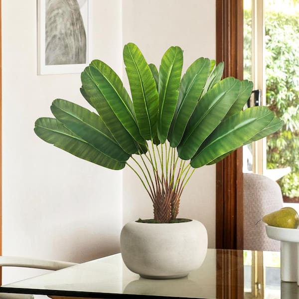 LIVING LUXURY 25 in. Real Touch Artificial Travelers Palm Leaf Stem Plant Greenery Foliage Bush (Set of 2)