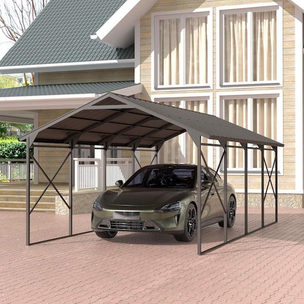 22 ft. W x 12 ft. D Gray Galvanized Metal Roof Carport with Reinforced Steel Frame