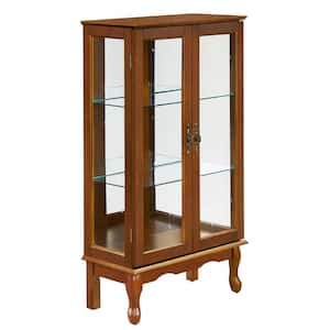 26 in. W x 12 in. D x 44 in. H Brown Linen Cabinet Curio Cabinet Lighted with Adjustable Shelves and Mirrored Back Panel