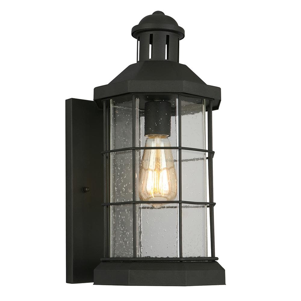 Eglo San Mateo Creek 7.52 in. W x 16.14 in. H 1-Light Matte Black Outdoor Wall Lantern Sconce with Clear Seedy Glass Shade -  202784A
