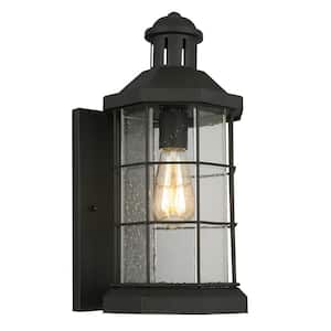 San Mateo Creek 7.52 in. W x 16.14 in. H 1-Light Matte Black Outdoor Wall Lantern Sconce with Clear Seedy Glass Shade