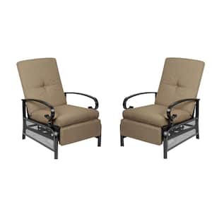 Metal Outdoor Recliner Lounge Chair with Beige Cushion (2-Pack)