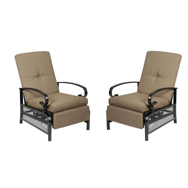 TIRAMISUBEST Metal Outdoor Recliner Lounge Chair with Beige Cushion (2-Pack)