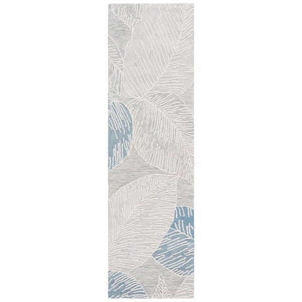 Jardin 2 ft. x 8 ft. Blue/Ivory High-Low Oversized Leaves Runner Rug