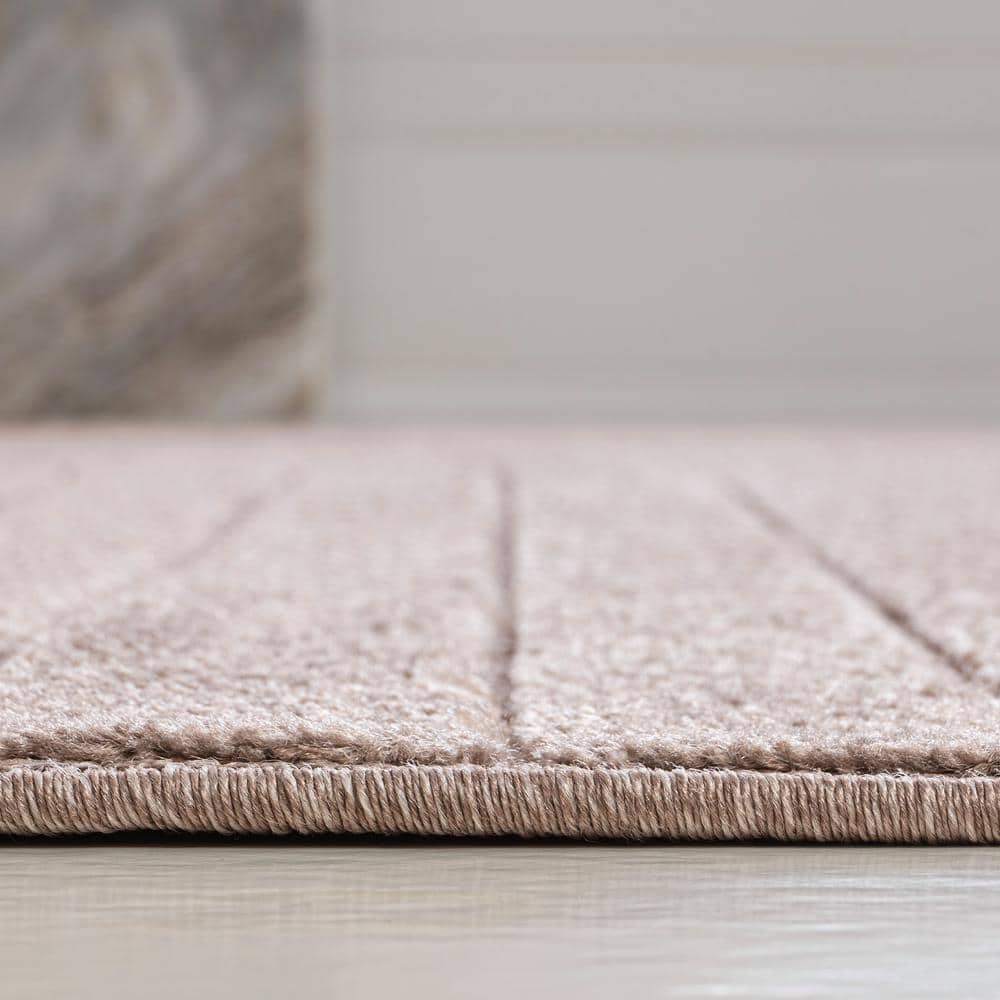 Light Taupe 2 x 8 Reversible Synthetic Stripe Runner Rug