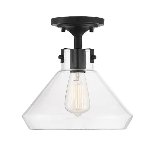 Savoy House Walpole 11 in. W x 11.5 in. H 1-Light English Bronze Semi-Flush Mount Ceiling Light with Clear Glass Shade