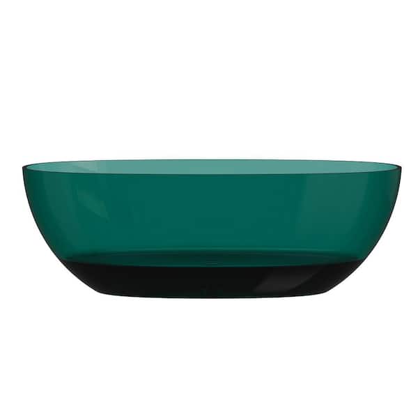 VANITYFUS 67 in. x 29.5 in. Stone Resin Surface Flatbottom Freestanding Soaking Bathtub with Center Drain in Transparent Blue