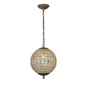 1-Light 12'' Vintage And Glam Antique Gold Crystal Globe Chandelier Ornate Sphere Pendant Light