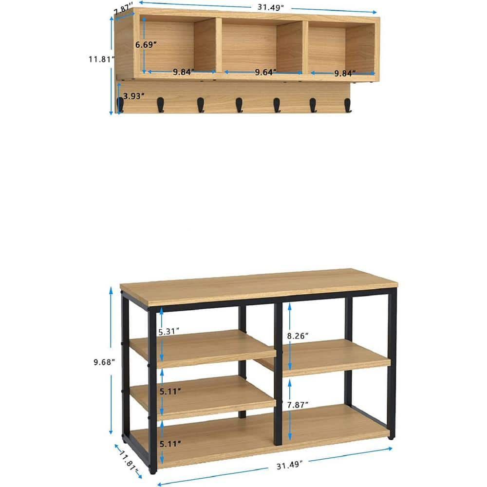 Amucolo Oak Entryway Shoe Storage Bench with Coat Rack, 5 in 1 Design ...