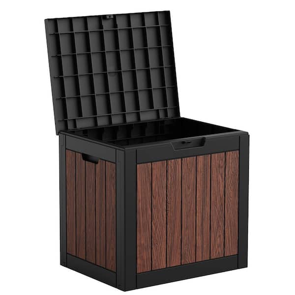 35 Gal. Walnut Wood Grain Resin Lockable Outdoor Storage Deck Box