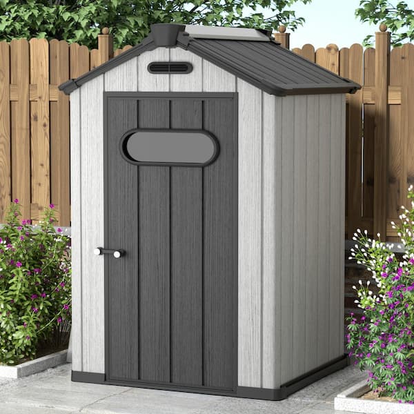 Sizzim 4 ft. W x 3.8 ft. D Outdoor Resin Plastic Shed with Floor and Lockable Door (16 sq. ft.)