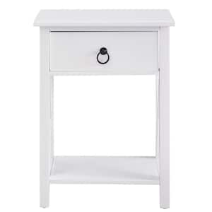 White, 1-Drawer Wooden End Table with Storage Shelf Nightstand, Drawer and Shelf for Small Spaces Bed Side Table