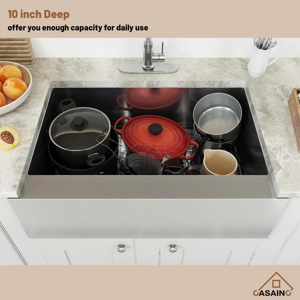 33'' Brushed Stainless Steel Farmhouse Single Bowl Kitchen Sink