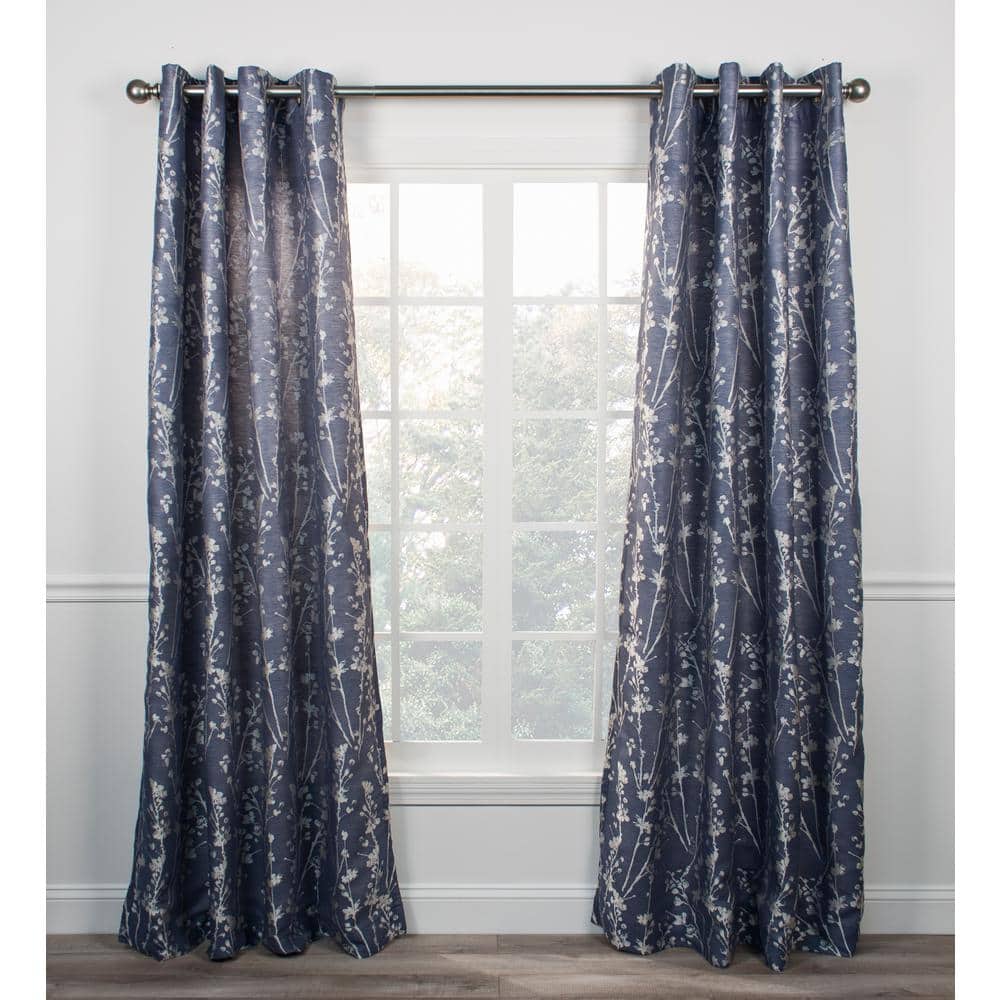 Cobalt Floral Polyester Room-Darkening Grommet Curtain Panel