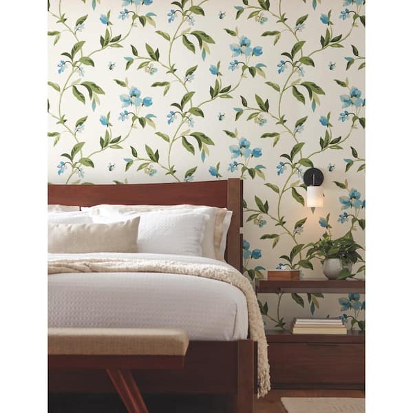 Springtime Cotton/Peacock Multi-Colored Matte Pre-pasted Paper Wallpaper 60.75 sq. ft