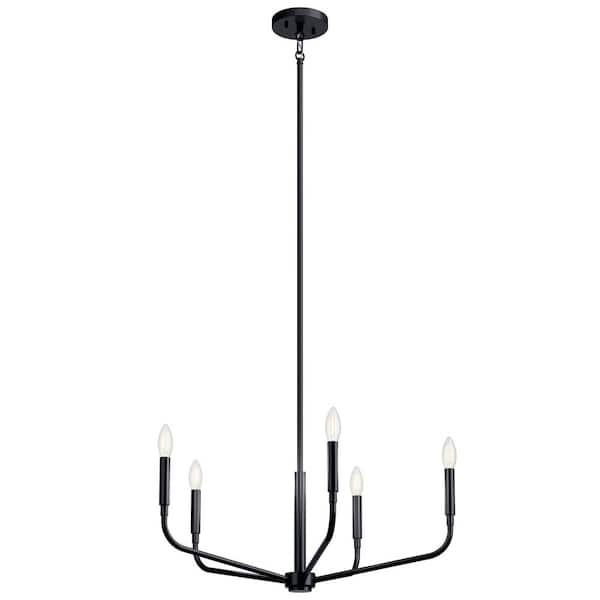 KICHLER Madden 26 in. 5-Light Black Modern Candle Chandelier for Dining Room