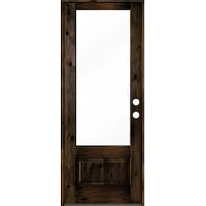 36 in. x 96 in. Modern Farmhouse Knotty Alder Left-Hand/Inswing 3/4 Lite Clear Glass Black Stain Wood Prehung Front Door