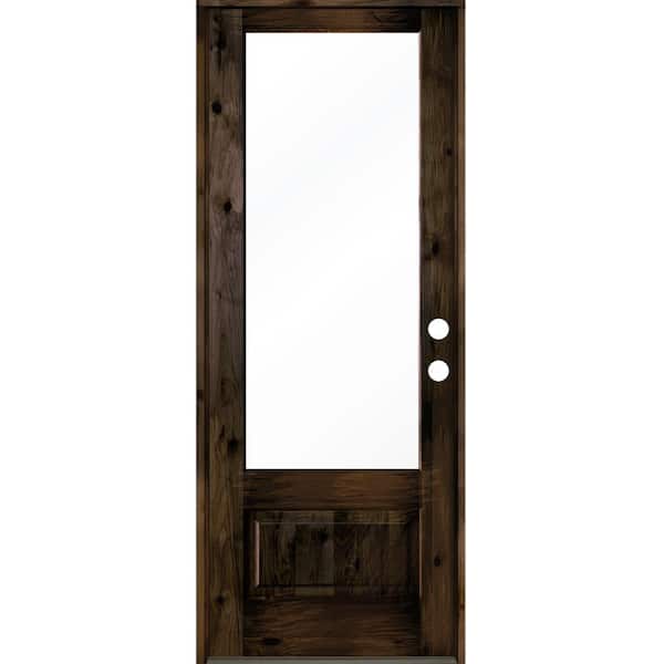 Krosswood Doors 36 in. x 96 in. Modern Farmhouse Knotty Alder Left-Hand/Inswing 3/4 Lite Clear Glass Black Stain Wood Prehung Front Door