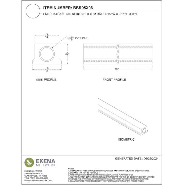 Ekena Millwork Endurathane 500 Series 1 in. H x 1 in. W White Resin Stair Railing Kit